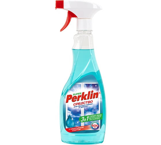 Средство для мытья стекол и зеркал с нашатырным спиртом PERKLIN SUPER, 500мл, распылитель, 700632