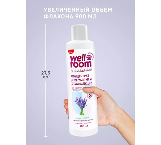 Чистящее средство Wellroom с антибактериальным эффектом для животных, 900 мл WRA_WS900