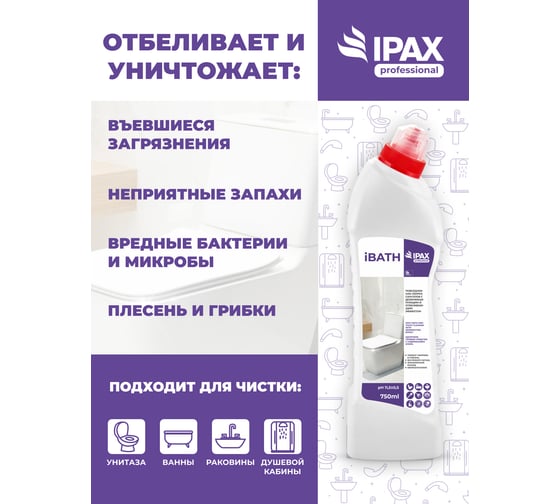 Средство для дезинфекции туалета и ванной комнаты IPAX iBath Gel 750 мл iB-0,75D-2402