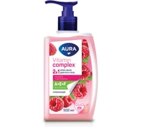 Мыло жидкое AURA Vitamin Complex 2в1 для рук и тела, 500 мл, Малина и витамины, дозатор, ш/к 18174 702049