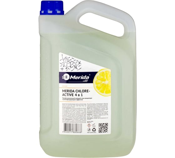 Моющий гель-концентрат Merida Хлор-Актив 4в1 профессиональный, с дезинфицирующим эффектом, канистра 5 л MCA5 1