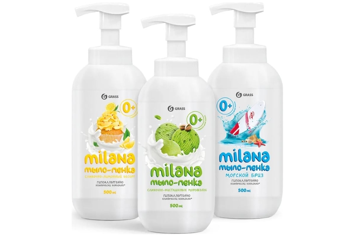 Жидкое мыло Grass Milana мыло пенка 500 мл в ассортименте спайка 3 шт ...