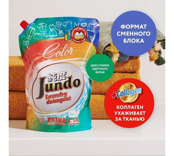 Концентрированный гель для стирки цветного белья Jundo Color 78 стирок, 1200 мл 4903720020142