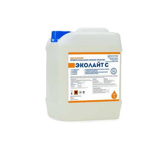 Концентрированное жидкое кислотное низкопенное средство для удаления сложных комплексных минеральных и органических отложений Чистый Урал Эколайт С 5л 4631175913930
