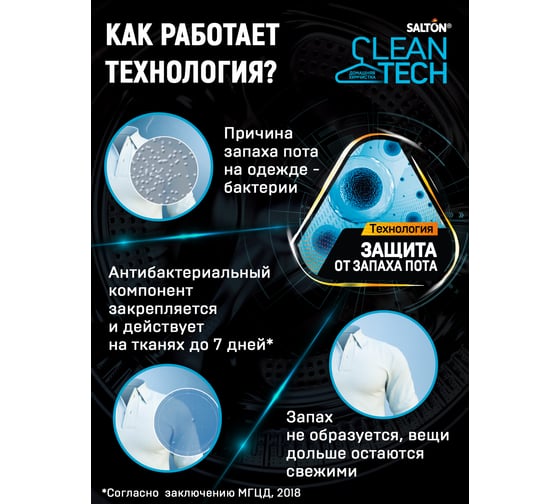 Гель для стирки SALTON CleanTECH СПОРТ 12 c Летучей с эффектом защиты от запаха пота, 500 мл SS017