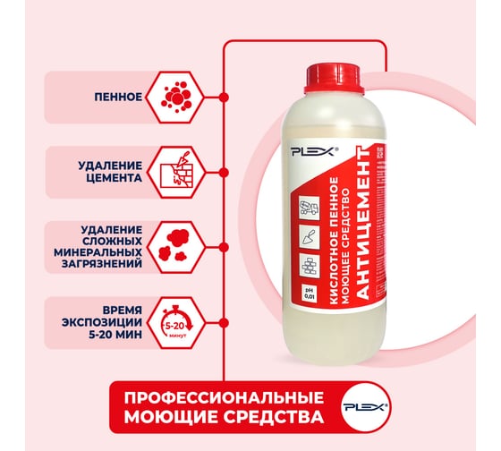 Кислотное средство для удаления цемента PLEX Антицемент 1 л УТ000005598