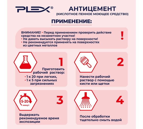 Кислотное средство для удаления цемента PLEX Антицемент 1 л УТ000005598
