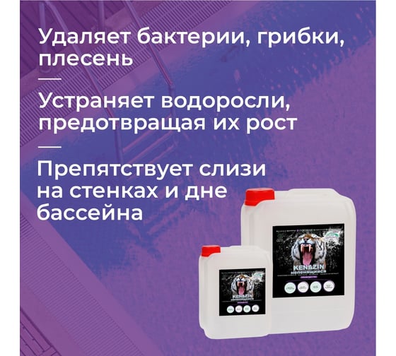 Непенящийся альгицид от водорослей в бассейне КЕНАЗ осветление воды, химия для бассейна 0.8 л 809332