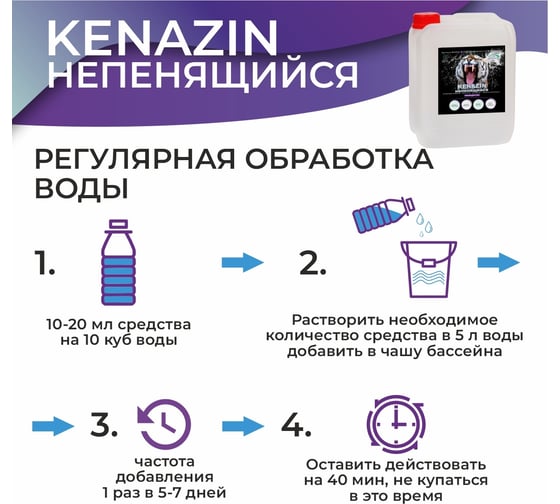 Непенящийся альгицид от водорослей в бассейне КЕНАЗ осветление воды, химия для бассейна 0.8 л 809332