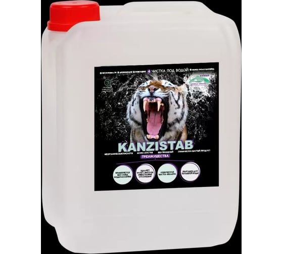 Средство для бассейна КЕНАЗ КАНЗИСТАБ без слива воды, уборка бассейна от налета, известковых отложений, чистка фильтра, 10 л 809424