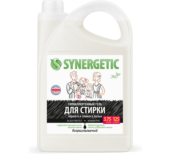 Биоразлагаемый концентрированный гель для стирки SYNERGETIC BLACK PROTECT, 3,75 л (125 стирок) 109837
