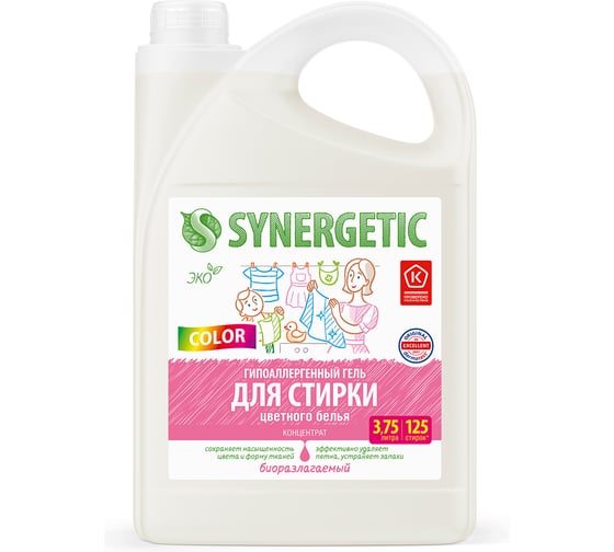 Биоразлагаемый концентрированный гель для стирки SYNERGETIC COLOR, 3,75 л (125 стирок) 109836