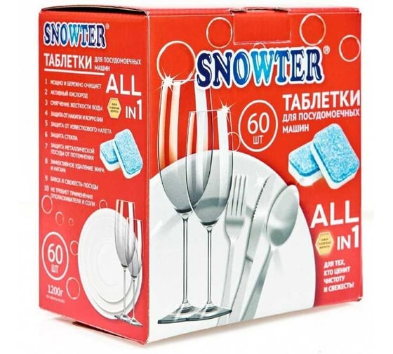 Таблетки для посудомоечных машин бело-синие SNOWTER 60 шт. TBPOMSWB60SN