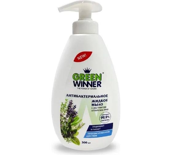 Антибактериальное жидкое мыло GREEN WINNER с экстрактом алтайских трав 0.3 л 4607002304486