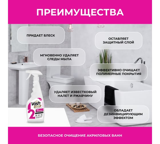 Средство для чистки акриловых ванн и душевых кабин VASH GOLD 500 мл., спрей 307260