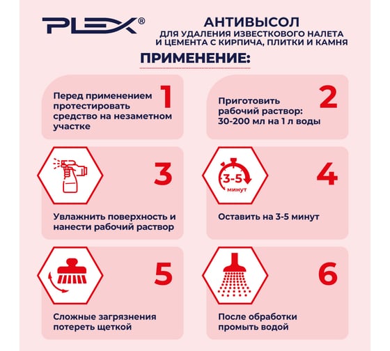 Средство для удаления известкового налета и цемента с кирпича, плитки и камня PLEX АНТИВЫСОЛ 5 л УТ000005675
