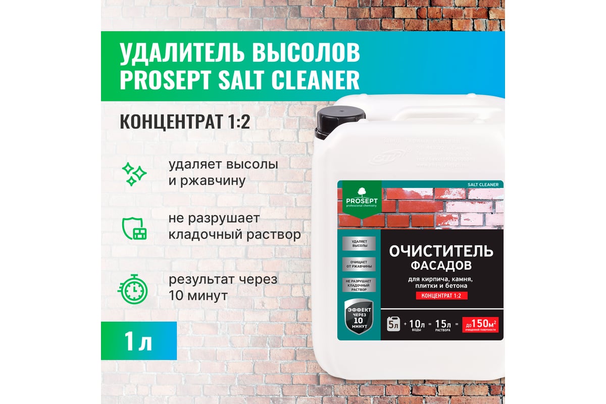 Удалитель высолов с минеральных поверхностей PROSEPT SALT CLEANER, 5л,  концентрат 1:2, 021-5 - выгодная цена, отзывы, характеристики, фото -  купить в Москве и РФ