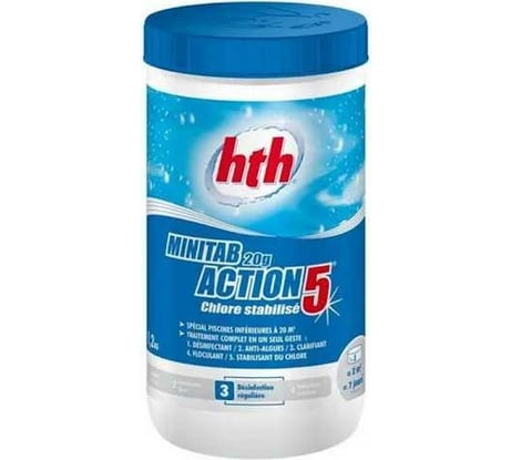 Многофункциональные таблетки стабилизации хлора HTH 5 в 1 MINITAB ACTION 5, 20 гр., 1.2 кг C800702H2