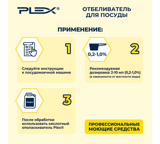 Средство для мытья и отбеливания посуды с активным хлором PLEX 5 л УТ000006272