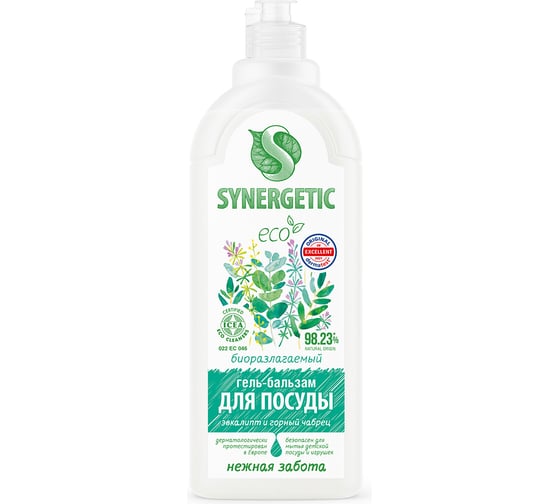 Гель-бальзам для мытья посуды SYNERGETIC Эвкалипт и горный чабрец 1 л 103113 1