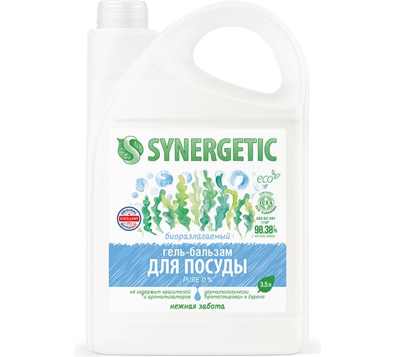 Гель-бальзам для мытья посуды SYNERGETIC «Pure 0%» 3.5 л 103356