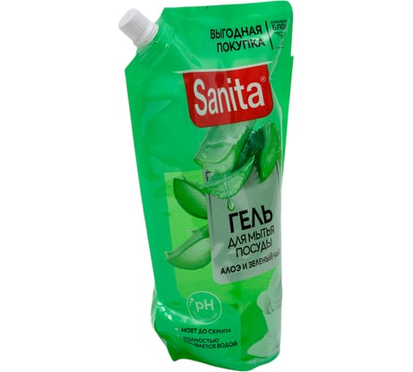 Гель для мытья посуды SANITA Алоэ и зеленый чай 900 г, дой-пак 23527 27851
