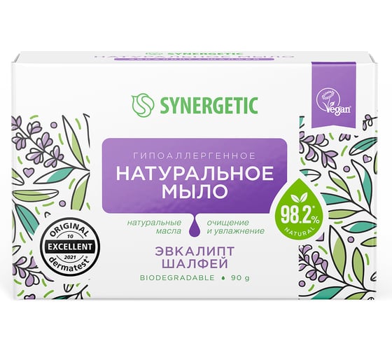 Натуральное туалетное мыло SYNERGETIC эвкалипт и шалфей, 90 г 500100 1