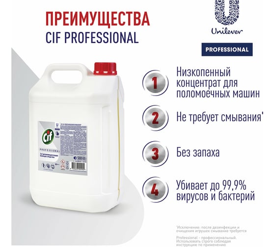 Моющее дезинфицирующее средство CIF Professional концентрированное для пола и прочих поверхностей 5 л 69594014 608340