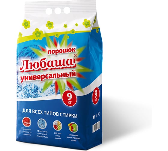 Стиральный порошок-автомат ЛЮБАША ЛОТОС 9 кг, для всех типов тканей 605571