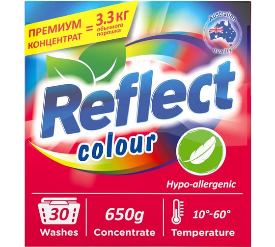 Стиральный порошок концентрированный для цветных и темных тканей REFLECT Colour 650 г 9339238001031 1015180000