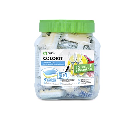 Таблетки для посудомоечных машин GRASS Colorit 5в1 16шт в банке 125112