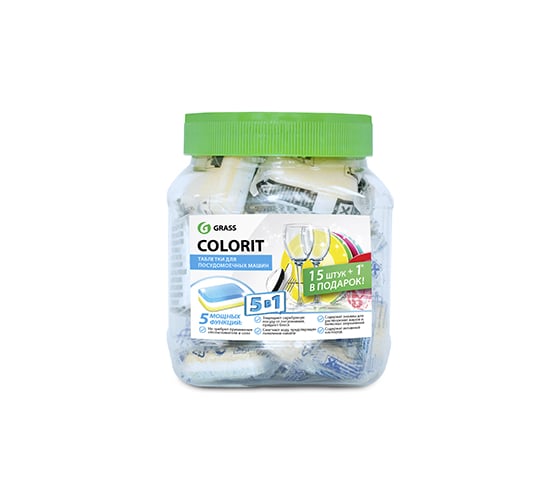 Таблетки для посудомоечных машин GRASS Colorit 5в1 16шт в банке 125112