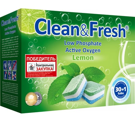Таблетки для посудомоечных машин Clean&Fresh all in 1, 30 таблеток+очиститель 1 шт Cd1330