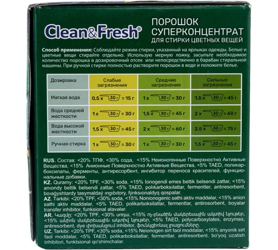 Порошок суперконцентрат для стирки цветного Clean&Fresh 900 гр Cl3900c