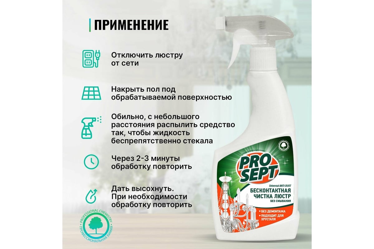 Средство Universal ANTI-DUST для чистки люстр 0.5 л PROSEPT 257-05 -  выгодная цена, отзывы, характеристики, фото - купить в Москве и РФ