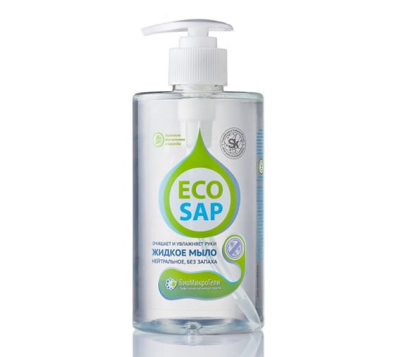Экологичное жидкое мыло БиоМикроГели EcoSap нейтральное, 0.46л, с дозатором Э23-0046Д 1