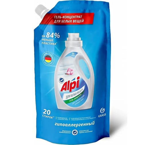 Концентрированное жидкое средство для стирки Grass ALPI white gel дой-пак 1000 мл 125478 1