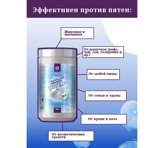 Порошок для стирки антибактериальный Чистар 1кг БЧ8143