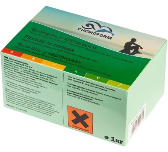 Флокфикс Флокулянт Flockfix CHEMOFORM 1кг в картриджах длительного действия для бассейна (8x125g) артикул 0908001