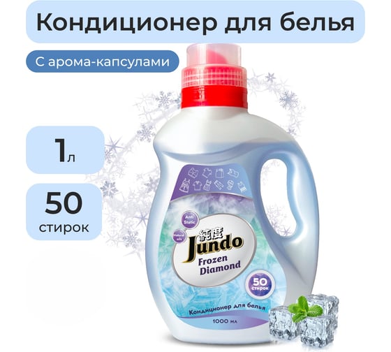 Кондиционер-ополаскиватель для белья Jundo Премиум Морозная свежесть 1л, концентрированный, 50 стирок, с лейкой 4903720021712