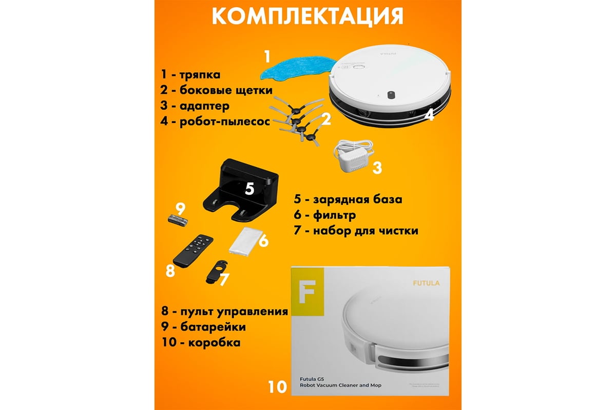 Робот-пылесос FUTULA Robot Vacuum Cleaner and Mop G5 White 00-00214511