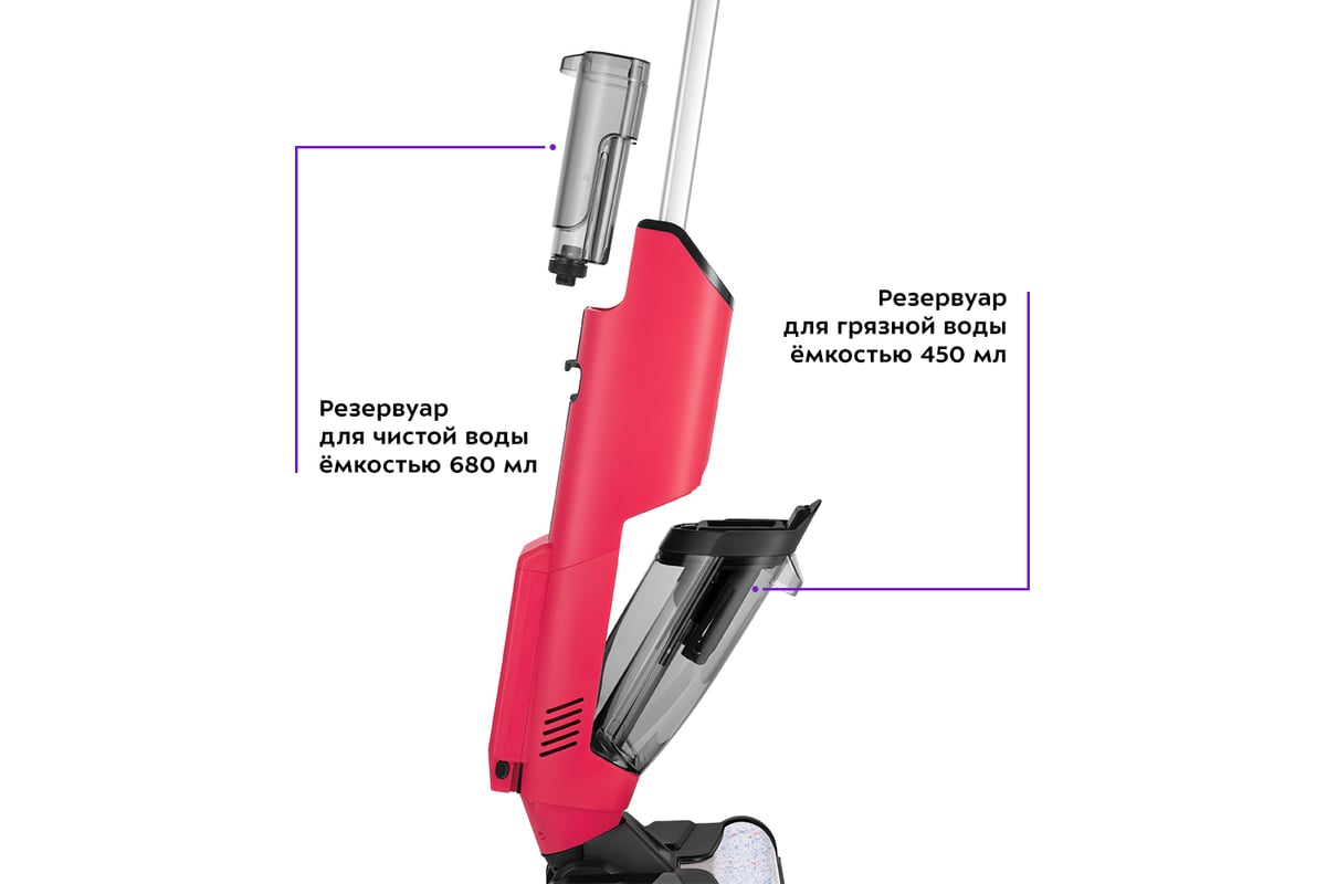 Вертикальный беспроводной моющий пылесос Kitfort черно-малиновый КТ-5183-1  - выгодная цена, отзывы, характеристики, фото - купить в Москве и РФ