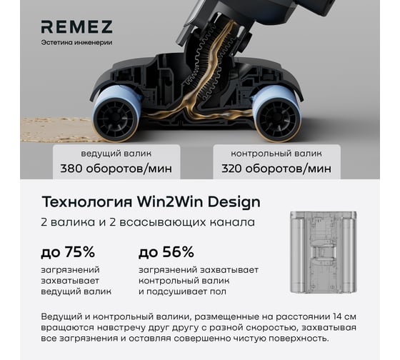 Роботизированный вертикальный моющий пылесос Remez IQSelf +Ext RMVС-603x ЦБ-00000892