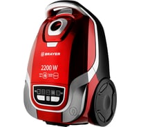 Мешковый пылесос BRAYER 2200Вт, LCD, всасыв 450, 4л, Hepa, телес, 5 м, 3 бум.мешка, пневматическая щетка BR4226