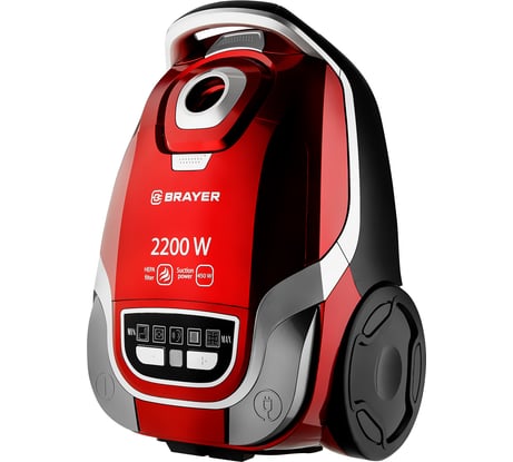 Мешковый пылесос BRAYER 2200Вт, LCD, всасыв 450, 4л, Hepa, телес, 5 м, 3 бум.мешка, пневматическая щетка BR4226