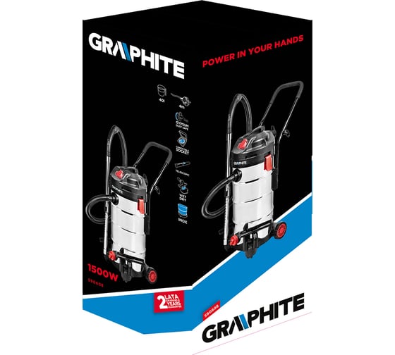 Промышленный пылесос GRAPHITE 1500Вт, 40л 59G608 - выгодная цена .