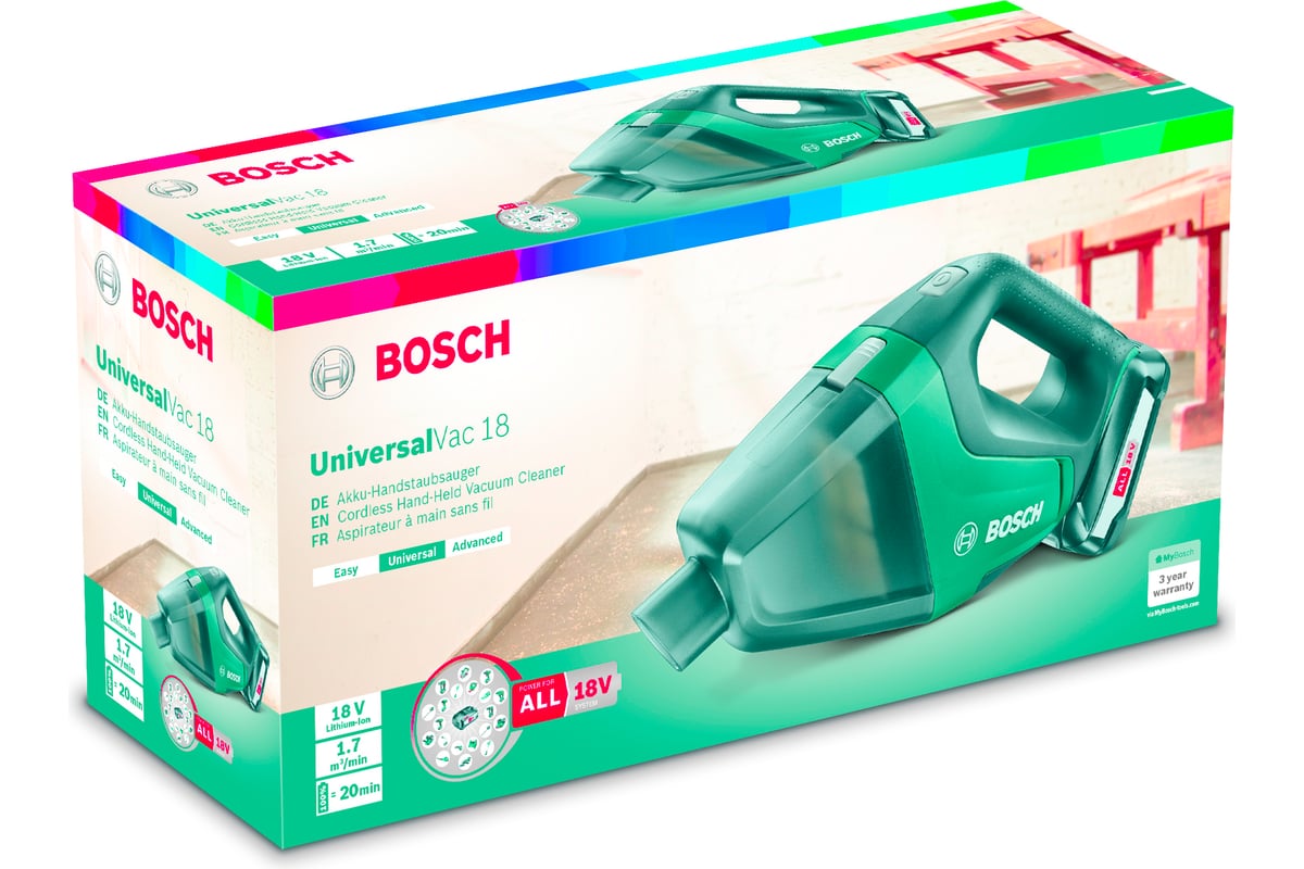 Аккумуляторный ручной пылесос Bosch UniversalVac 18 0.603.3B9.101