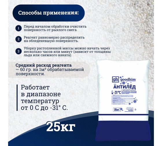 Антигололедный сухой реагент GOODHIM 500 мешок, 25 кг 60798