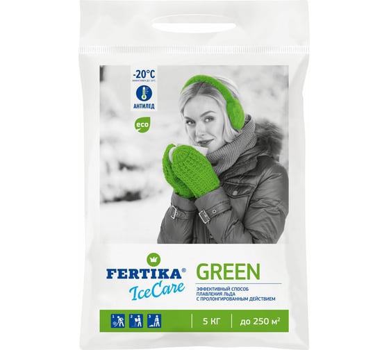 Противогололедный реагент Fertika Icecare Green 5 кг Ф03461 - выгодная цена, отзывы, характеристики, фото - купить в Москве и РФ