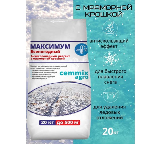 Противогололедный реагент CEMMIX Максимум 20 кг pgrm20